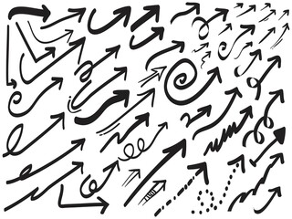 big set of hand drawn arrows comic doodle elements. use for concept design. isolated on white background. vector illustration
