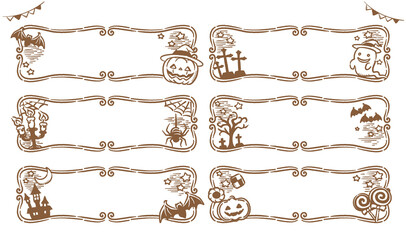 ハロウィン、かわいいフレームデザイン素材セット。 ベクターイラスト。
