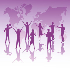 group of business people teamwork silhouettes and earth planet maps