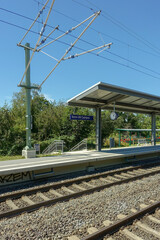 Vertical shot of the Bonn United Nations (UN) Campus railway station in Germany on a sunny afternoon