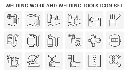 Welding work and welding tools vector icon set design.