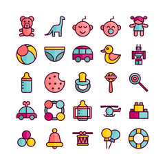Baby Toys icon set vector flat line for website, mobile app, presentation, social media. Suitable for user interface and user experience.