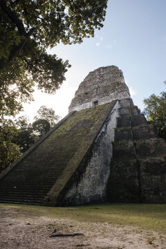 Vertical shot of Tikal Temple in Tikal, Guatemala