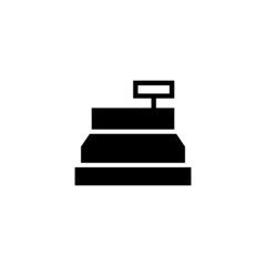 Cash register icon in black flat glyph, filled style isolated on white background