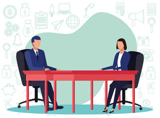 young business couple teamwork in table characters