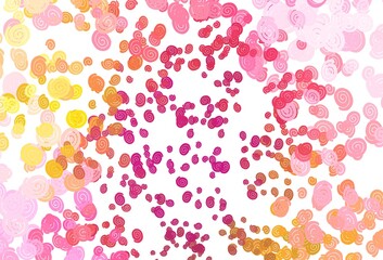 Light Red, Yellow vector pattern with bubble shapes.