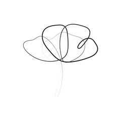 Nature vector continuous line drawing. Poppy flower linear illustration. Editable stroke