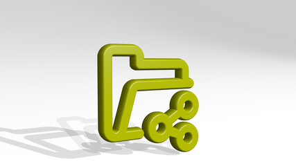 folder share stand with shadow. 3D illustration of metallic sculpture over a white background with mild texture. business and icon