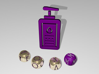 3D illustration of foam graphics and text around the icon made by metallic dice letters for the related meanings of the concept and presentations. background and blue