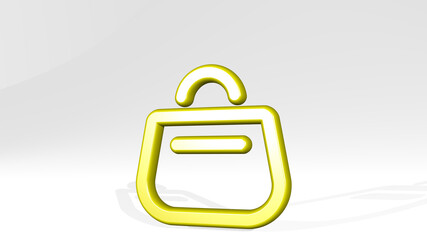Obraz premium PRODUCTS PURSE stand with shadow. 3D illustration of metallic sculpture over a white background with mild texture. food and design