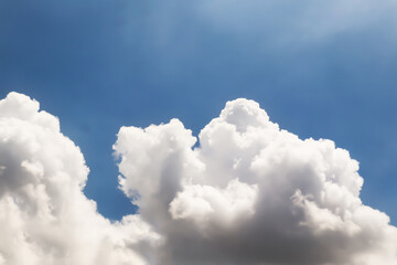 Aerial panorama image view of white soft cloudscape on clear summer blue sky with bright sunlight for meteorology report background.