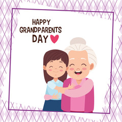 happy grandparents day card with grandmother and granddaughter