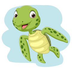 Cartoon sea turtle swimming in the ocean