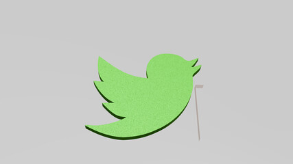 bird from a perspective on the wall. A thick sculpture made of metallic materials of 3D rendering. animal and illustration