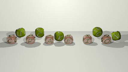 cupcake icon combined by dice letters and color crossing for the related meanings of the concept. illustration and background
