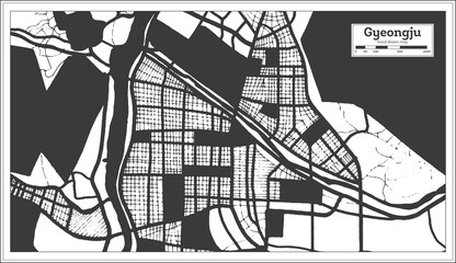 Gyeongju South Korea City Map in Black and White Color in Retro Style.