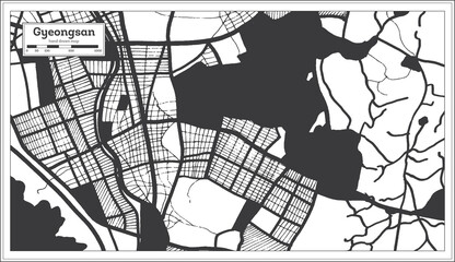 Gyeongsan South Korea City Map in Black and White Color in Retro Style.