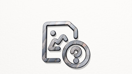 IMAGE FILE QUESTION from a perspective on the wall. A thick sculpture made of metallic materials of 3D rendering. illustration and icon