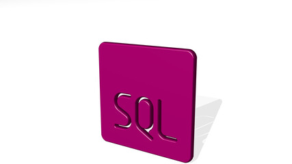 sql from a perspective with the shadow. A thick sculpture made of metallic materials of 3D rendering