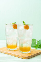 iced plum juice with soda and peppermint