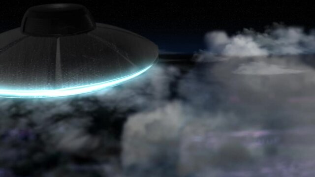Alien UFO flying towards camera