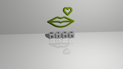 3D illustration of KISS graphics and text made by metallic dice letters for the related meanings of the concept and presentations. beautiful and couple