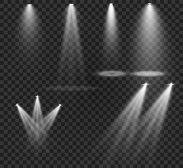 
Scene lighting collection, transparent effects. Bright lighting with spotlights.