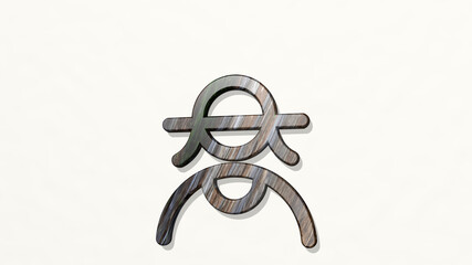 Obraz premium old people woman on the wall. 3D illustration of metallic sculpture over a white background with mild texture. architecture and building