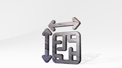 REAL ESTATE DIMENSIONS BLOCK made by 3D illustration of a shiny metallic sculpture casting shadow on light background. house and concept