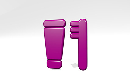 BODY CARE TOOTHBRUSH PASTE made by 3D illustration of a shiny metallic sculpture with the shadow on light background. woman and beautiful