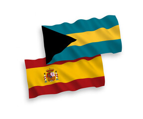 Flags of Commonwealth of The Bahamas and Spain on a white background