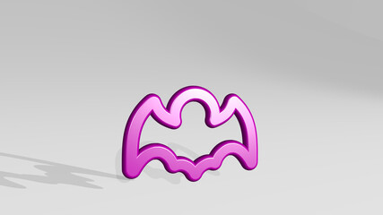 halloween bat made by 3D illustration of a shiny metallic sculpture with the shadow on light background. black and autumn © Ali