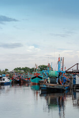 Fishing boats along the river at Bagan, Sekinchan, Kuala Selangor, Malaysia