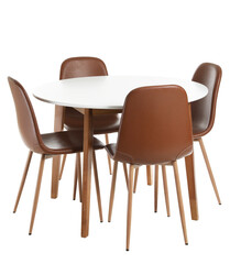Dining table with chairs on white background