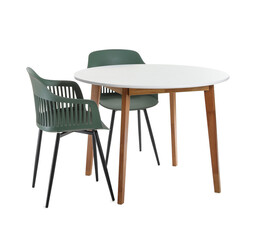 Dining table with chairs on white background