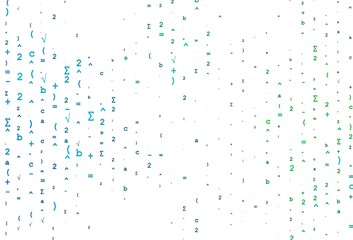 Light Blue, Green vector cover with math elements.