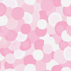 Abstract oil painting pink and white colored seamless pattern. Different textured circles on canvas background. Softness pink backdrop for design, textile, wallpaper, ceramics.