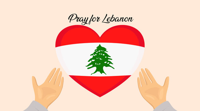 Pray for Lebanon, Help Lebanon and Save Lebanon concept. Lebanon flag icon with Muslim praying hand