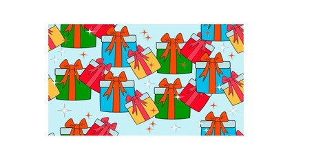 A bunch of bright vector gifts.
Seamless pattern on a blue background.