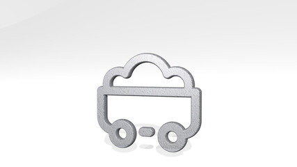 EQUIPMENT CEMENT casting shadow from a perspective. A thick sculpture made of metallic materials of 3D rendering. illustration and background