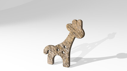 GIRAFFE BODY made by 3D illustration of a shiny metallic sculpture casting shadow on light background. animal and africa