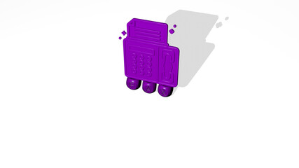 3D representation of fax with icon on the wall and text arranged by metallic cubic letters on a mirror floor for concept meaning and slideshow presentation. illustration and business