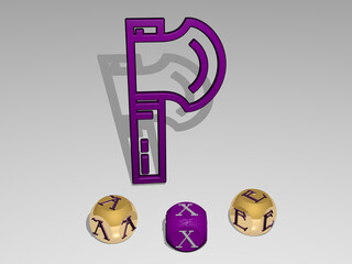 3D illustration of AXE graphics and text around the icon made by metallic dice letters for the related meanings of the concept and presentations. background and set