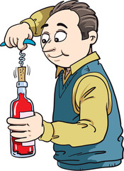 A man opens a bottle of wine.