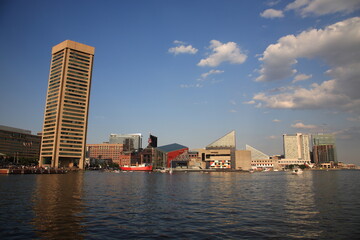 Fototapeta na wymiar View of Baltimore Inner Harbor skyline in Baltimore, Maryland USA
