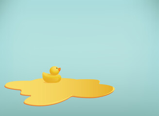 Vector background with little rubber duck swimming in a puddle