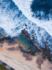 Top down view of rock pool at Merewether Beach, Newcastle, Australia.