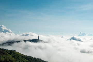 Fog with mountains, beautiful sunrise at Phu thap berk, Phetchabun, Thailand. August 2020. 