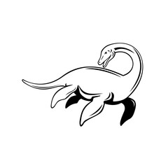 Loch Ness Monster Niseag or Nessie Swimming Side Retro Black and White
