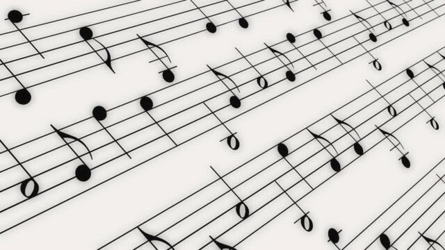 Animation of black music notes on staff